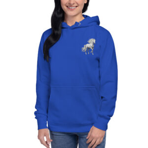 Women's Premium Pullover Hoodie Horses (one horse on the front, another horse on the back)