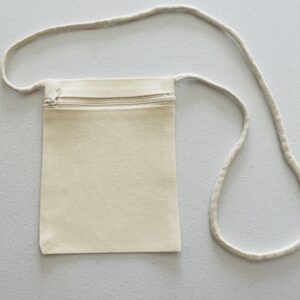 Small Zippered Canvas Pouch with Drawstring - Blank DIY Craft Bag (Beige)