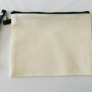Travel Canvas Zipper Pouch with Wrist Lanyard - Blank DIY Craft Bag (Beige)