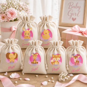 Baby Gril Baby Shower Favors – Set of 6 Small Pouches
